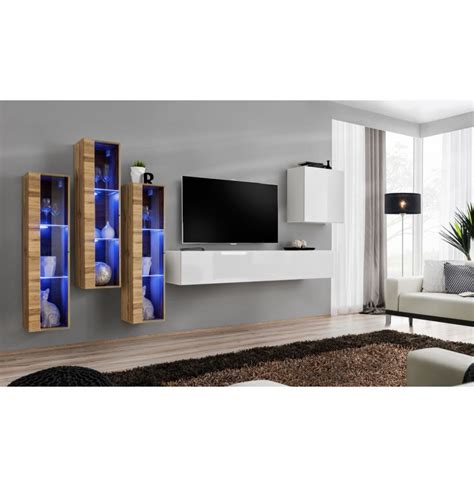 Ensemble Mural Switch XIII 3 Vitrines LED 1 Banc TV 1 Vitrine