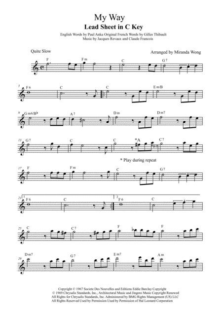 My Way Flute Or Oboe Solo With Chords By Paul Anka Digital Sheet