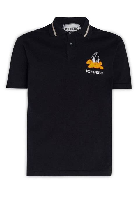 Iceberg Daffy Duck Logo Intarsia Polo Shirt in Black for Men | Lyst