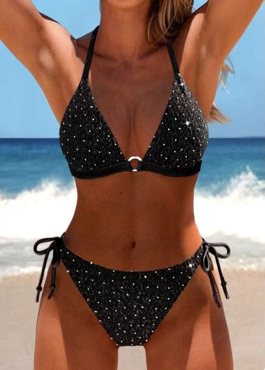 Rotita Circular Ring Black Hot Drilling Bikini Set Rotita Usd