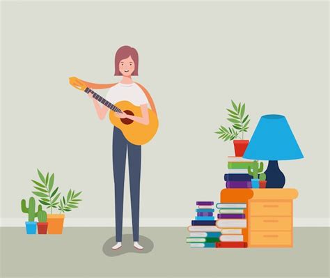 Premium Vector Woman Playing Acoustic Guitar Character