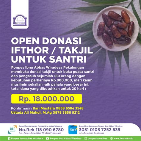 Open Donasi Ifthortakjil Buka Puasa Santri Ponpes Ibnu Abbas Wiradesa