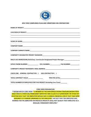 Fillable Online 2014 TERO Compliance Form For Contractors Mille Lacs