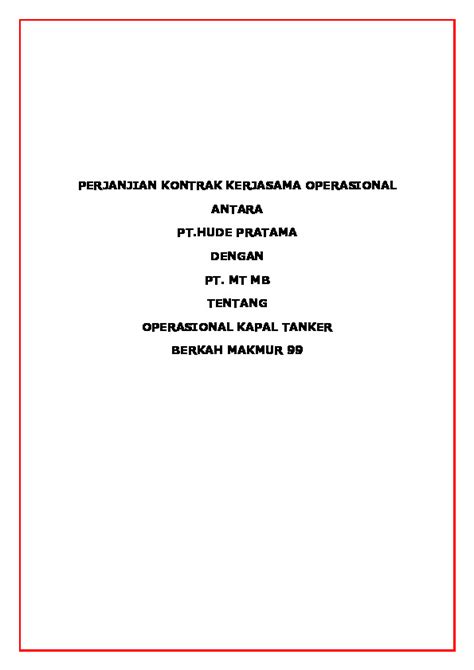 Perjanjian Kerjasama Kontrak Operasional Kapal Pdf Pdfcoffee