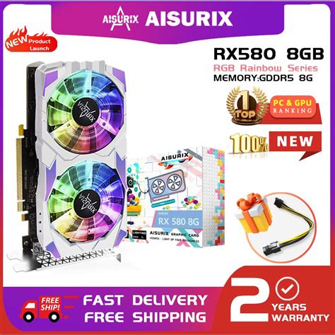 AISURIX RX580 8GB RGB Graphics Card Lighting GDDR5 AMD Radeon Computer