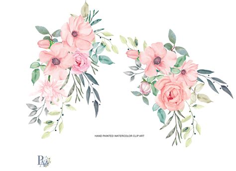 Blush Watercolor Flowers Clipart by Pat | Design Bundles