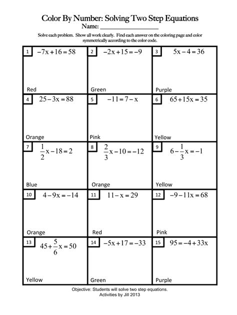 Two Step Equation Worksheets