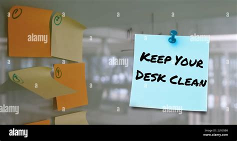 Image Of Keep Your Desk Clean Note Over Office Space Stock Photo Alamy