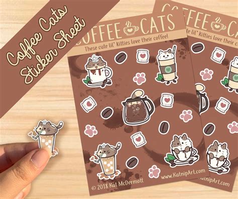 Coffee Cats Stickers Cute Cat Sticker Sheet Stickers for - Etsy