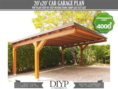 20'x20' Carport Plans DIY Wooden Car Garage Download - Etsy