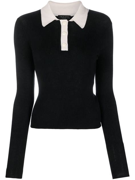 Two Tone Cashmere Polo Top From Rag Bone Featuring Black White