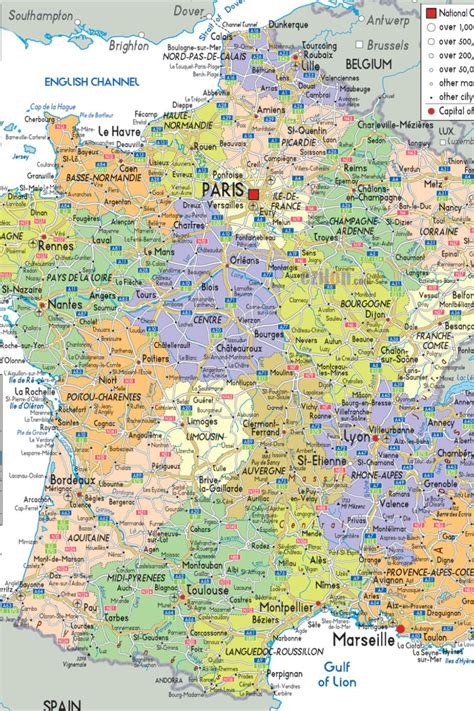 Political map of france showing cities towns and neighboring countries ...