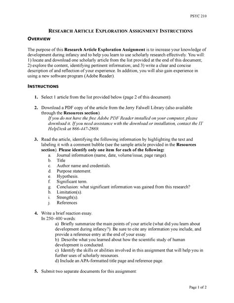 Psyc Research Article Exploration Assignment Instructions Studocu