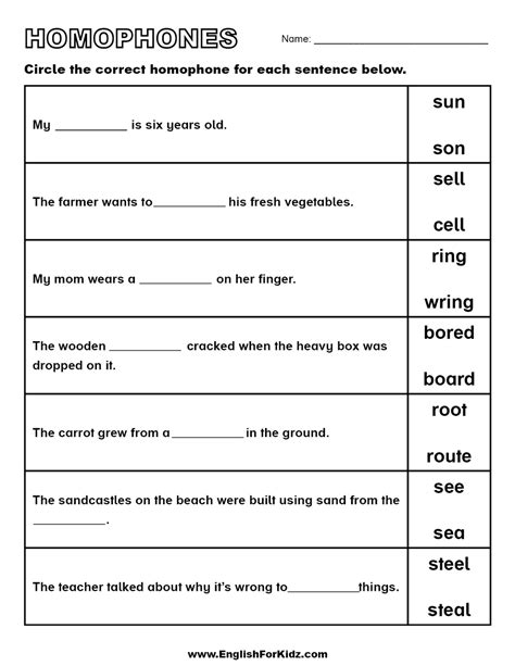 Homophones Worksheets PDF | Engaging Exercises for Language Learning