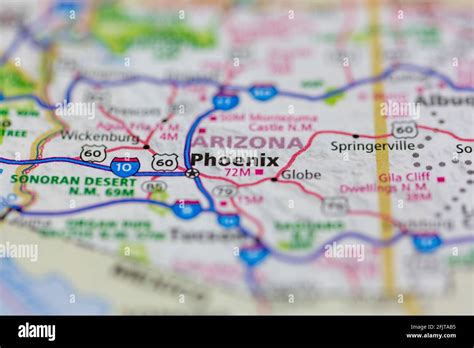 Phoenix, Arizona USA and surrounding areas Shown on a road map or ...