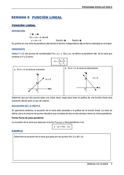 Manual ALG Función Lineal 2022 MANUAL DE CLASES 1 SEMANA 8 FUNCI