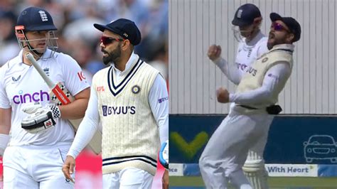 Eng V Ind Watch Virat Kohli Celebrates With Glee After Alex Lees