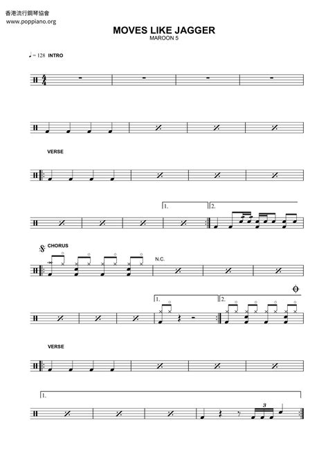 Maroon 5 Moves Like Jagger Drum Tab Pdf Free Score Download ★