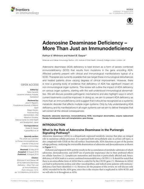 Pdf Adenosine Deaminase Deficiency More Than Just An Immunodeficiency