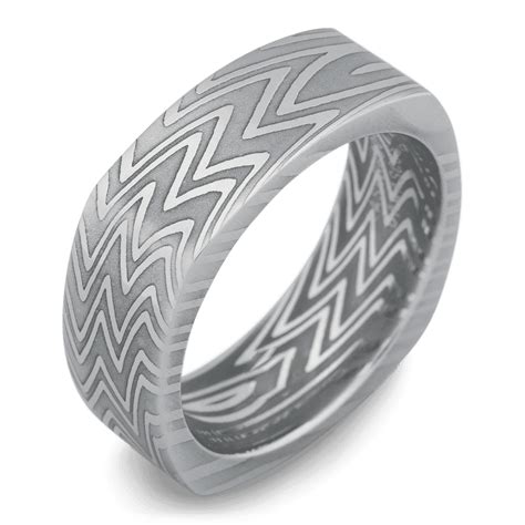 The Wave Damascus Steel Mens Wedding Band Ring 8mm Bonzerbands