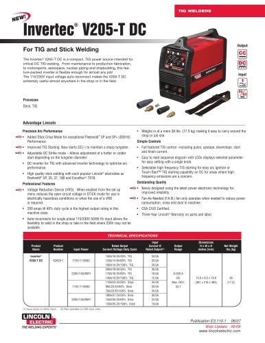 Invertec® V205 T Dc Lincoln Electric Pdf Catalogs Technical