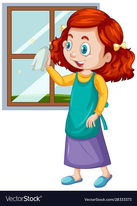 Girl Cleaning Window On White Background Vector Image