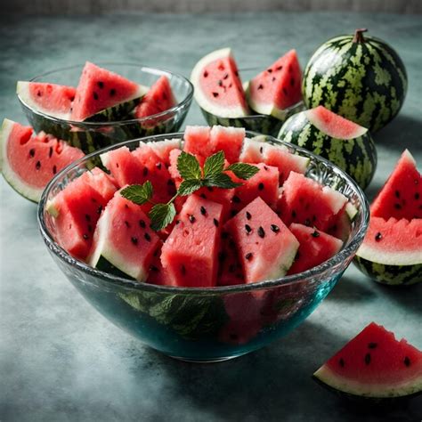 Premium AI Image Glass Bowl With Watermelon Slices