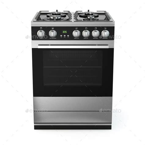 Stainless steel gas cooker with oven isolated on white. | Gas cooker ...