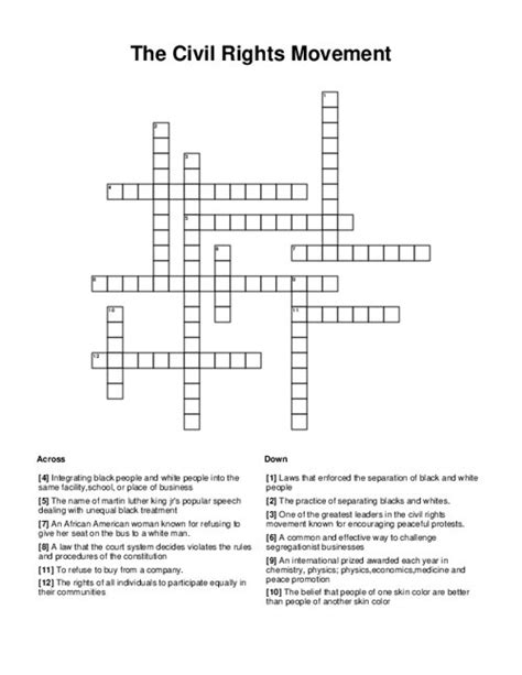 Civil Rights Crossword Puzzle