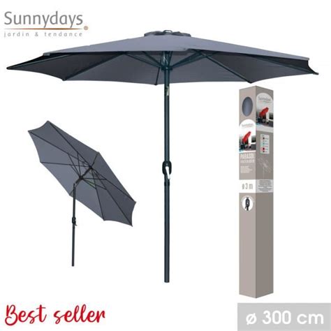 Parasols Parasol Rond Inclinable Ouverture Manivelle Gris