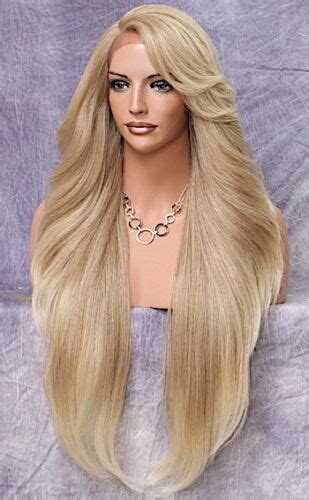 Full Long Lace Front Human Hair Blend Wig Layered Blonde Mix Rpu