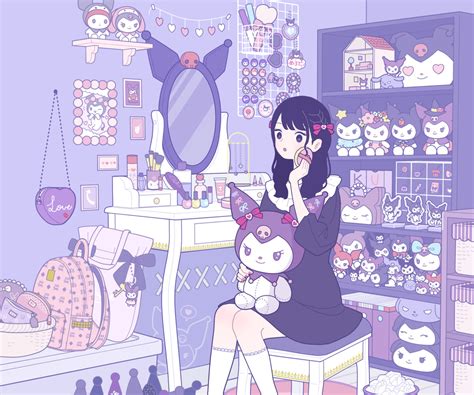 Kuromi & Friends Retro Purple Wallpaper - Kawaii Hoshi