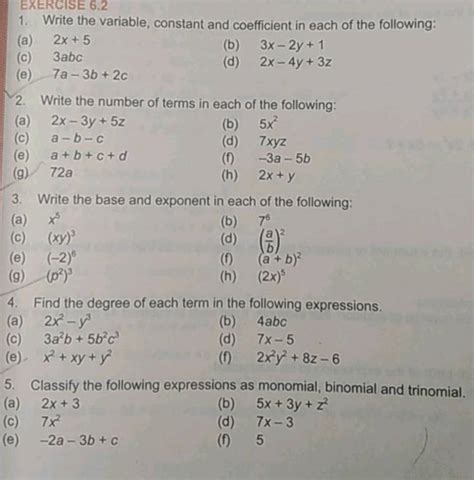 Classify The Following Expressions As Monomial Binomial And Trinomial