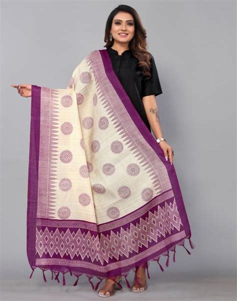 Siril Women S Purple Color Printed Khadi Silk Dupatta Jiomart