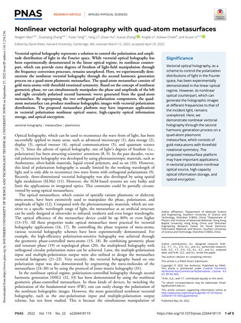 Pdf Nonlinear Vectorial Holography With Quad Atom Metasurfaces