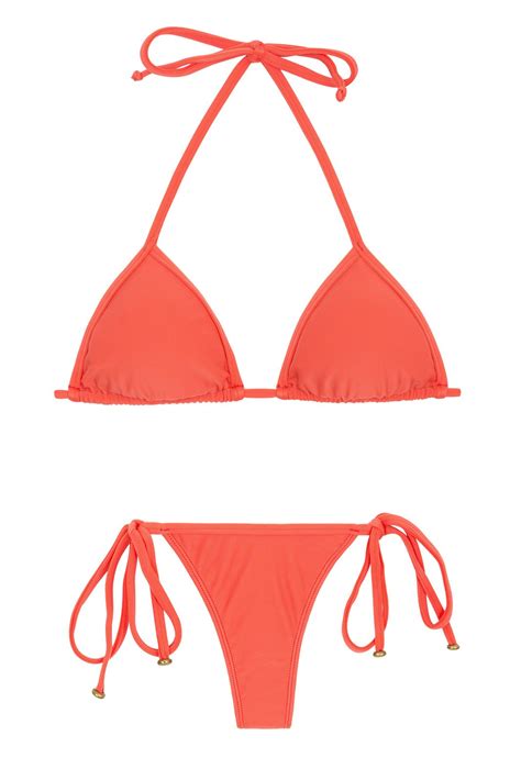 Salmon Pink Side Tie String Bikini With Sliding Top Tabata Micro