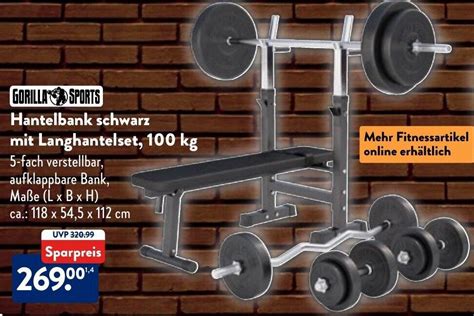 GORILLA SPORTS Hantelbank Schwarz Mit Langhantelset 100 Kg Angebot Bei