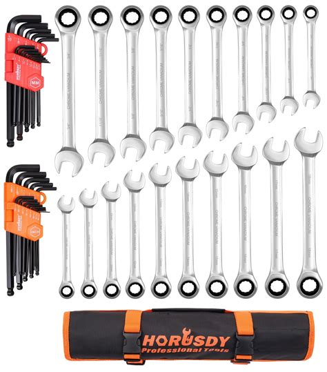 Buy Horusdy Piece Ratcheting Wrench Set Sae And Metric Ratchet