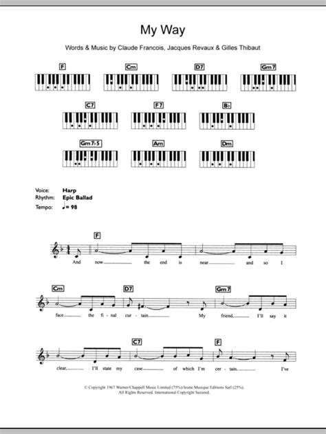 My Way By Frank Sinatra Sheet Music For Piano Chords Lyrics At Sheet