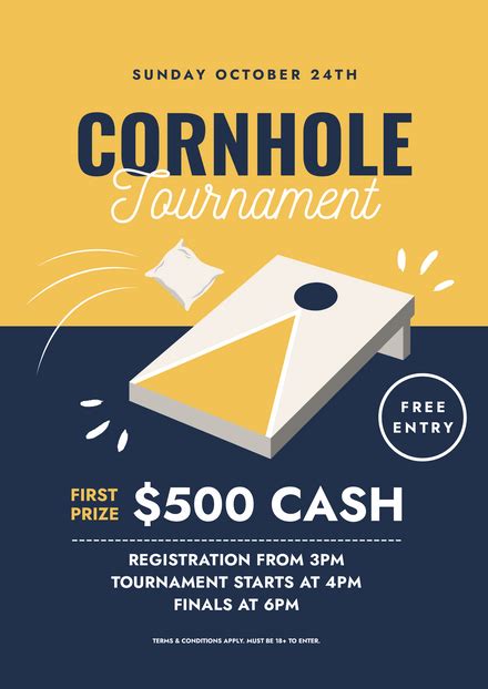 Cornhole Game Tournament Yellow And Blue Template Poster Easil