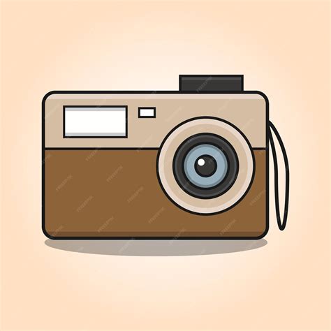 Premium Vector | A brown camera with a white lens on a pink background.