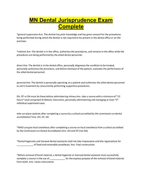 MN Dental Jurisprudence Exam Complete | Exam, Dental, Dentist