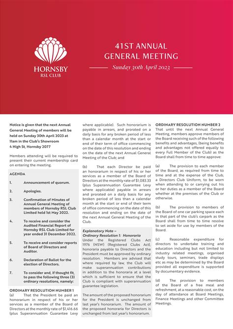 Notice Of Agm By Hornsbyrslclub Issuu