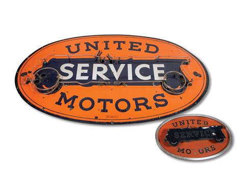 United Motors Service Neon Porcelain Sign And Small Lighted Sign