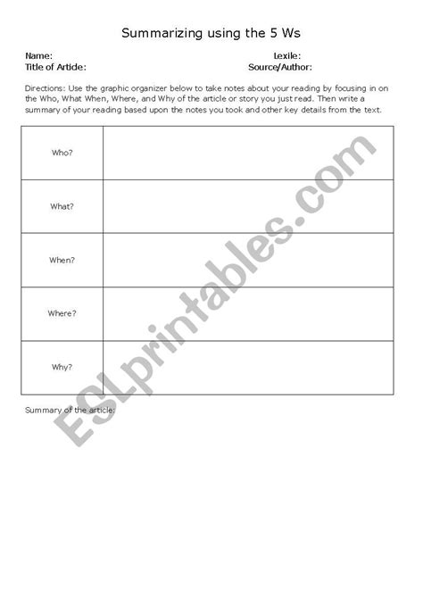 Worksheet The 5ws For Kindergarten