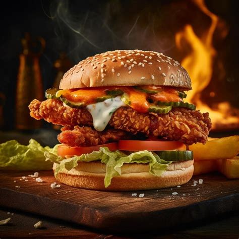 Premium Photo Hot And Spicy Chicken Burger