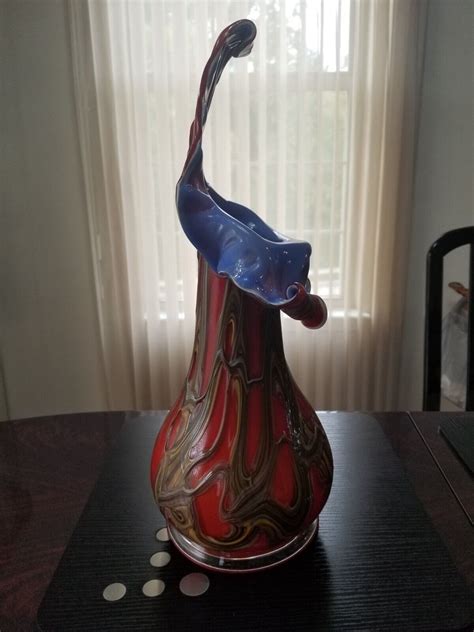 Russian Artist E Zareh Signed Red Gold Blue White Blown Baijan Art Glass Vase Ebay