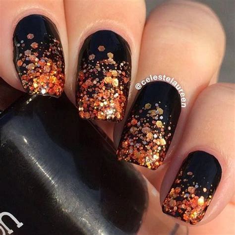 Black And Orange Sparkly Nails Nails Nail Fall Nail Art Nail Ideas Fall