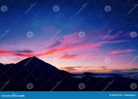 Silhouette of Volcano Del Teide Against a Sunset Sky. Pico Del Teide ...