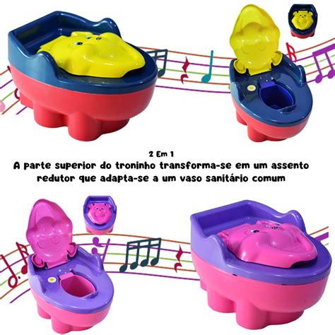 Troninho Peniquinho Pinico Penico Musical Infantil Em Urso Azul E